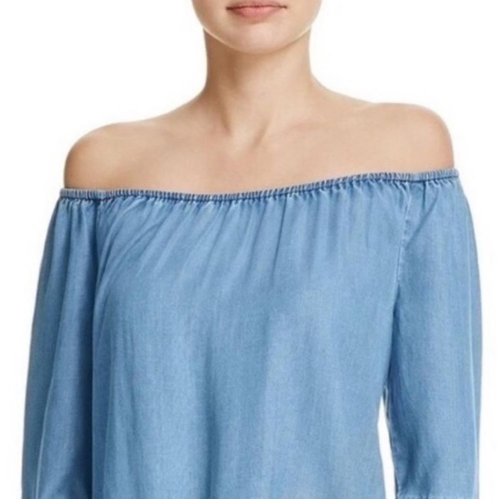Beach Lunch Lounge chambray scoop or off the shoulder blouse button sleeve BLL
